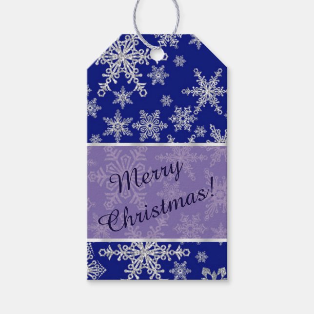 Étiquettes-cadeau Silver Snowflakes Noël bleu (Devant)
