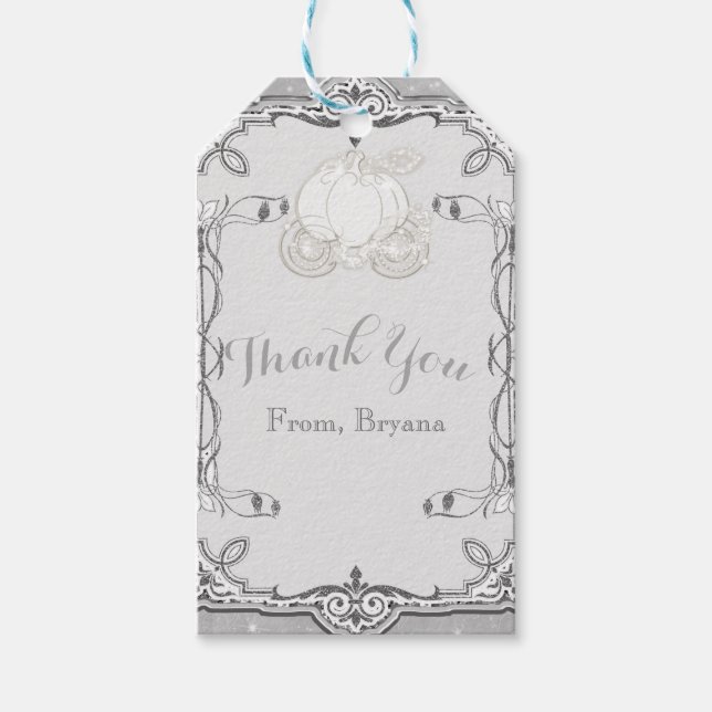 Étiquettes-cadeau Silver Sparkle Carriage Cinderella Party Favoriser (Devant)
