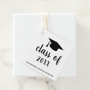 Étiquettes Cadeau Simple Black White Mortar Board Modernité Graduati