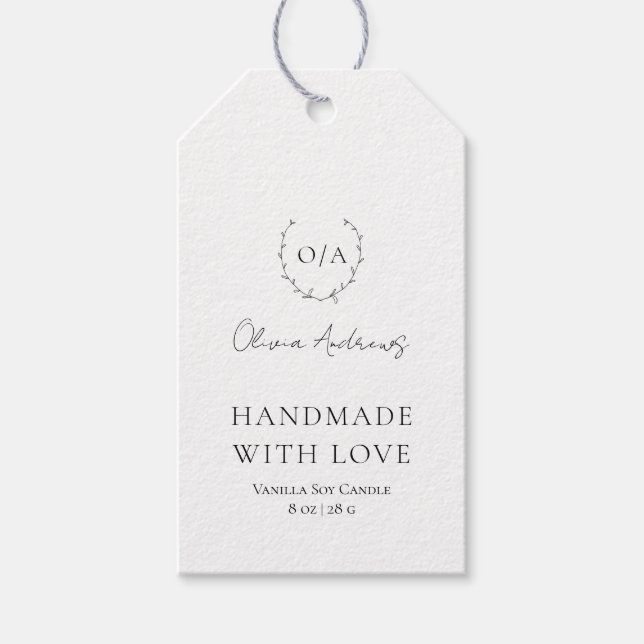 Étiquettes-cadeau Simple classique Monogramme Wreath Élégant (Devant)