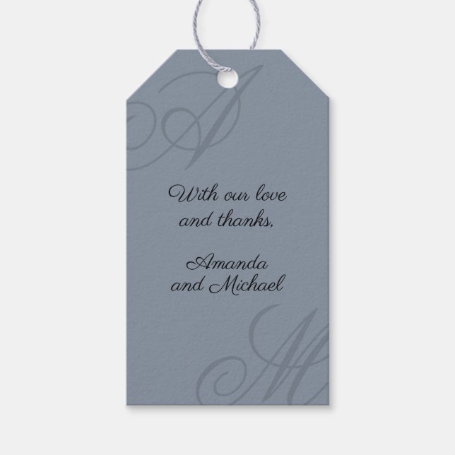Étiquettes-cadeau Simple Dusty Blue Minimal Élégant Mariage Monogram (Devant)