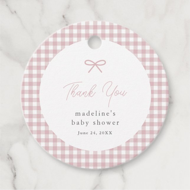 Étiquettes Cadeau Simple Dusty rose En vichy garçons Baby shower Fav (Devant)