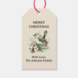 Étiquettes-cadeau Simple élégant Noël Floral Bird