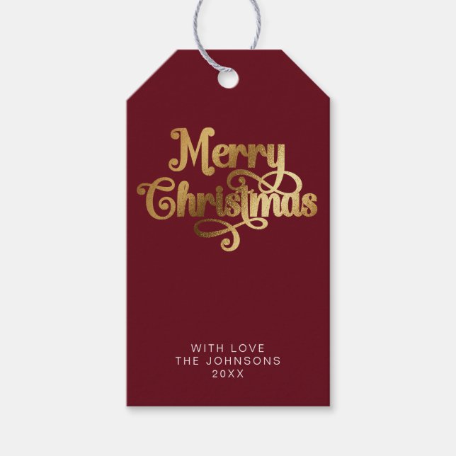 Étiquettes-cadeau Simple Elegant Retro Rouge & Or Joyeux Noël (Devant)