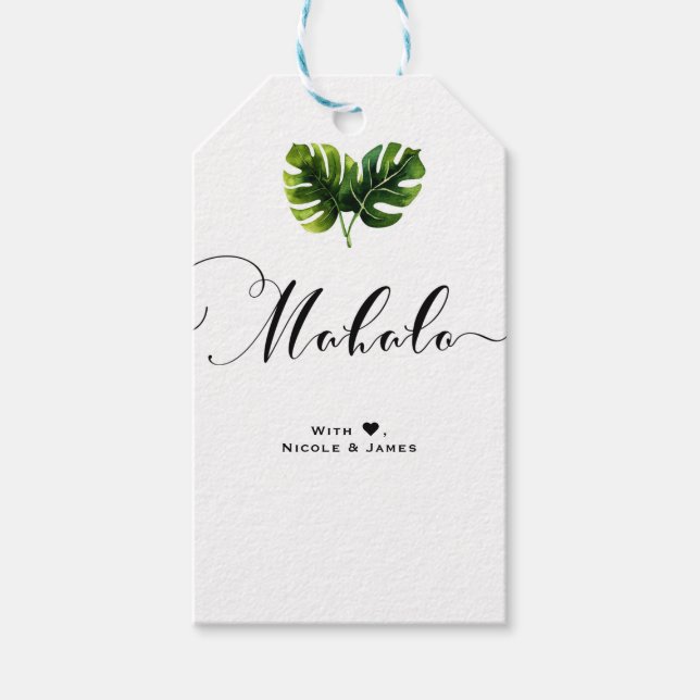Étiquettes-cadeau Simple élégante palme tropicale Feuilles MAHALO AL (Devant)