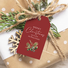 Étiquettes-cadeau Simple élégante Rouge Noël Botanique Vert