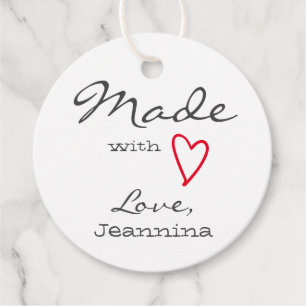 Étiquettes Cadeau Simple Fabriqué avec amour Symbole Coeur Rouge mig