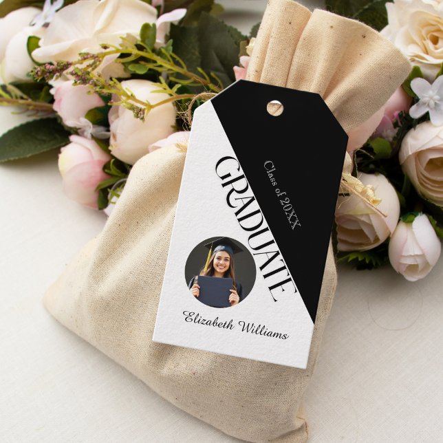 Étiquettes-cadeau Simple Graduation noir et blanc (Créateur téléchargé)