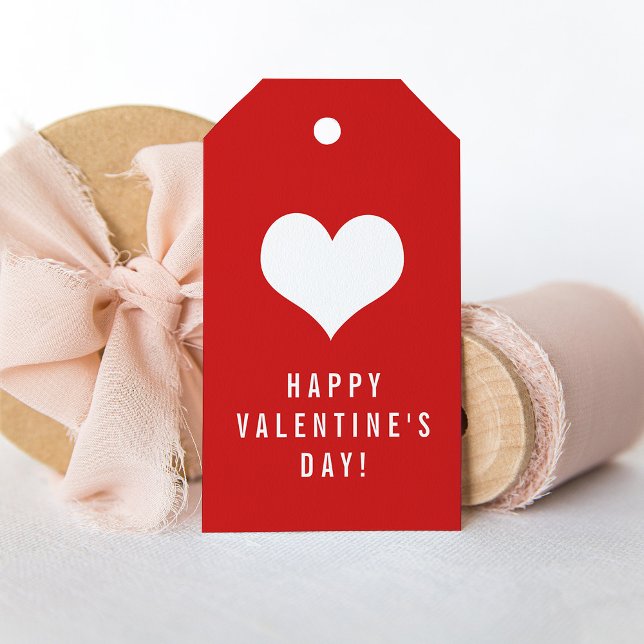 Étiquettes-cadeau Simple Heureuse Sainte-Valentin Coeur blanc sur ro (Créateur téléchargé)
