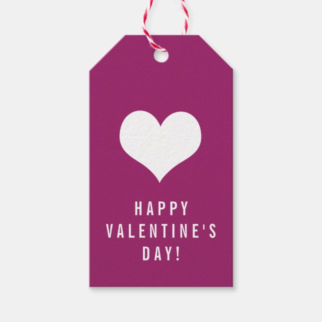 Étiquettes-cadeau Simple Heureuse Sainte-Valentin Magenta avec coeur (Devant)