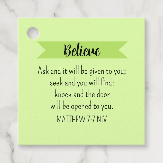 Étiquettes Cadeau Simple Lime Vert Demander Dieu Bible Verse Chrétie (Devant)