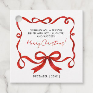 Étiquettes Cadeau Simple Logo Joyeux Noël Ruban Rouge Entreprise