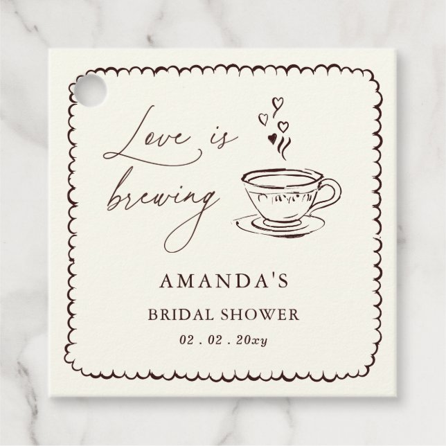 Étiquettes Cadeau Simple Love is Brewing Coffee Bridal Shower  (Devant)