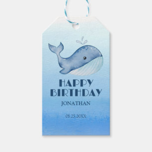 Étiquettes-cadeau Simple mignonne Baleine Bleu Mer Joyeux Anniversai