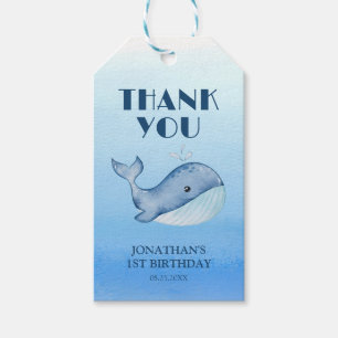 Étiquettes-cadeau Simple mignonne Baleine Bleue Mer 1er anniversaire