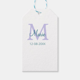 Étiquettes-cadeau simple minimum ajouter nom monogramme violet vert 