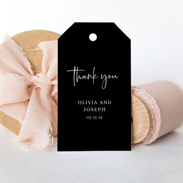 Étiquettes-cadeau Simple, moderne et minimaliste | Mariage noir (An elegant black thank you gift tag)
