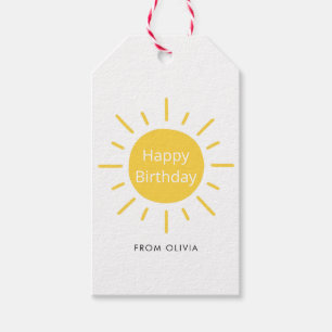 Étiquettes-cadeau Simple moderne Jaune brillant soleil Joyeux annive