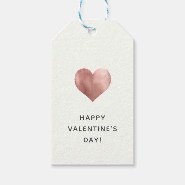 Étiquettes-cadeau Simple moderne Rose Gold Heart Valentine's Day (Devant)