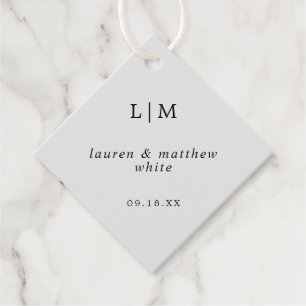 Étiquettes Cadeau Simple Monogramme Gris Clair Mariage Élégant