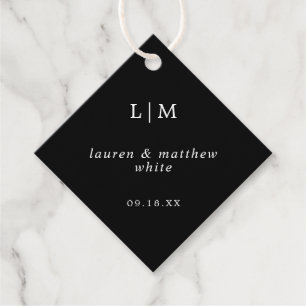 Étiquettes Cadeau Simple Monogramme Noir Mariage Élégant