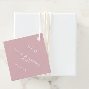 Étiquettes Cadeau Simple Monogramme Rose Clair Mariage Élégant