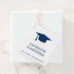 Étiquettes Cadeau Simple Navy Blue Mortar Board Modernisation gradua