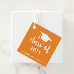 Étiquettes Cadeau Simple Orange Mortier Commission Moderne Graduatio