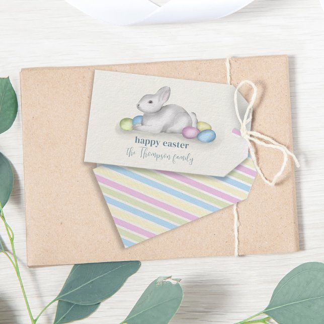 Étiquettes-cadeau Simple Pastel Happy Bunny Pâques Cute Classic (Créateur téléchargé)