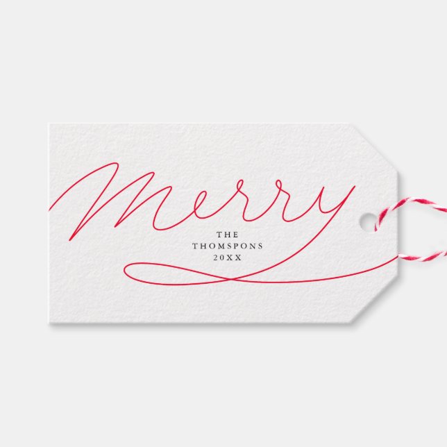 Étiquettes-cadeau Simple Rouge Lettre manuscrite Joyeux Noël (Devant (Horizontal))