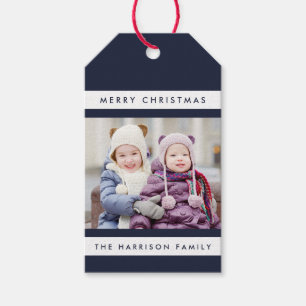 Étiquettes-cadeau Simple Stripes Photo Holiday Tags cadeaux / Navy