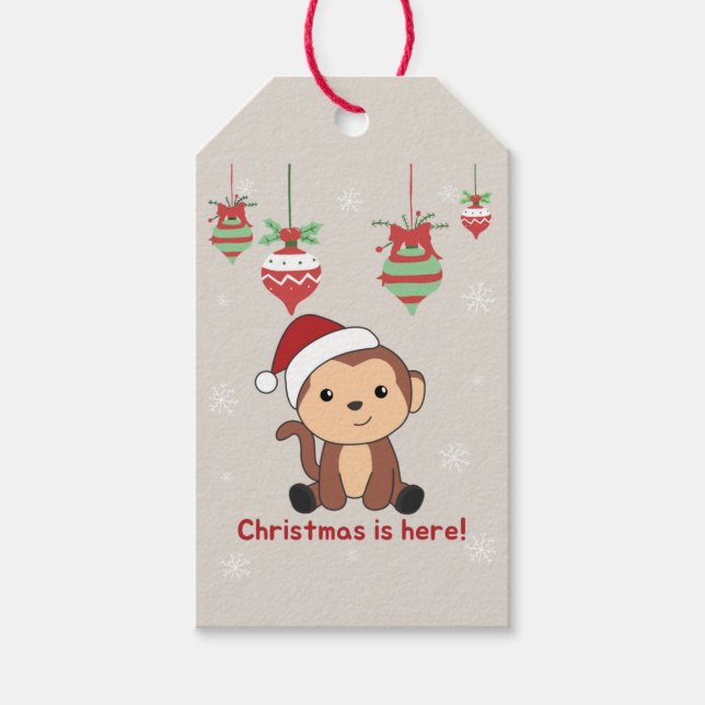Étiquettes-cadeau Singe Noël Neige hiver Animaux Singes Cadeau  (Devant)