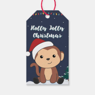 Étiquettes-cadeau Singe Noël Neige hiver Animaux Singes Cadeau 