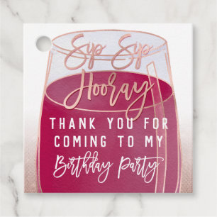 Étiquettes Cadeau Sip Sip Hooray Aquarelle Rouge Vin Anniversaire