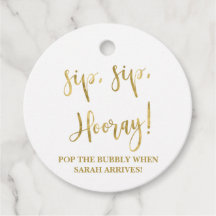 Sip Sip Hooray, Champagne Baby shower Tags