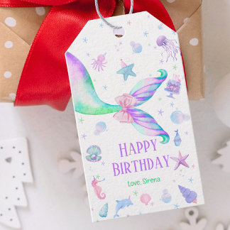 Étiquettes-cadeau Sirène Magique Rose Violet Joyeux Anniversaire
