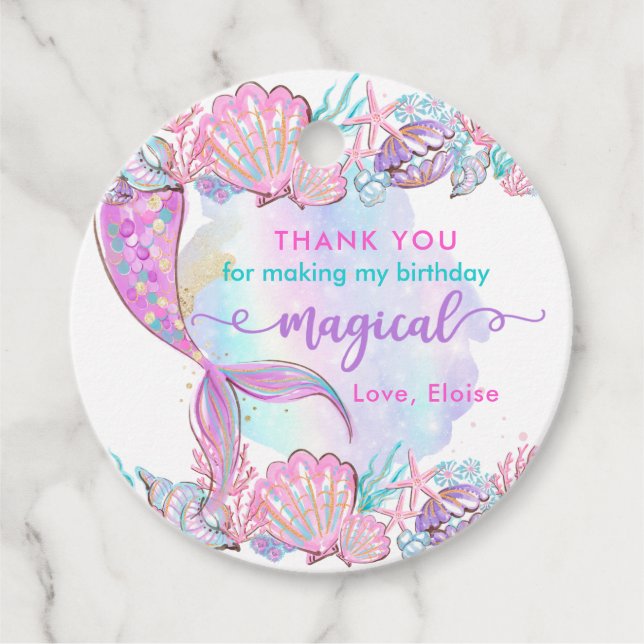 Étiquettes Cadeau Sirène Sous La Mer Fête Anniversaire Magique (Devant)