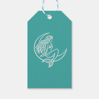 Étiquettes-cadeau Sirène sur croissant de lune (dessin à trait blanc