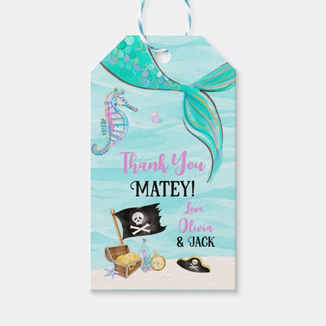 Étiquettes-cadeau Sirènes et pirates Merci d'anniversaire Favoriser (Devant)