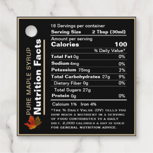 Étiquettes Cadeau Sirop d'érable - valeur nutritive Hangtag noir et