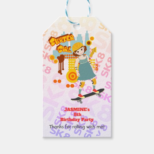 Étiquettes-cadeau Skater Park Fun Girl Birthday Party (Devant)