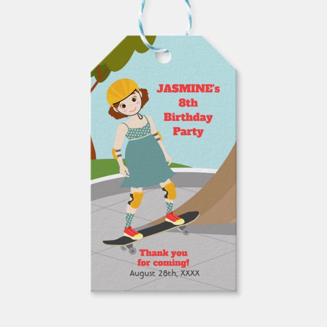 Étiquettes-cadeau Skater Park Fun Girl Birthday Party (Devant)