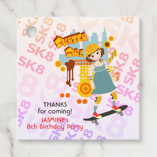 Étiquettes Cadeau Skater Park Fun Girl Birthday Party (Devant)