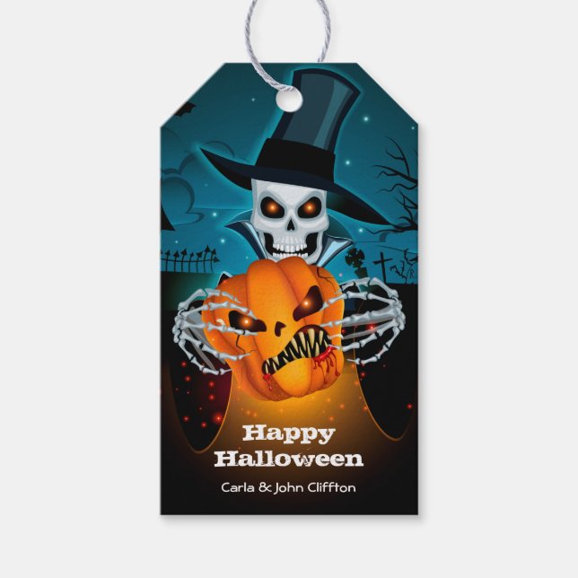 Étiquettes-cadeau Skeleton effrayant Halloween Favoriser (Devant)