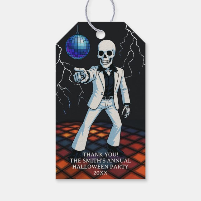 Étiquettes-cadeau Skeleton Halloween Disco Party Merci (Devant)