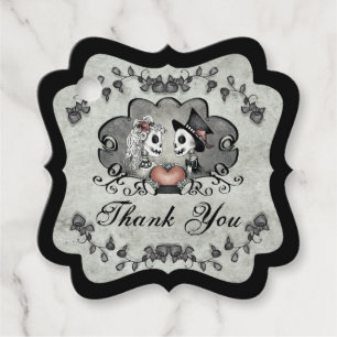 Étiquettes Cadeau Skeletons d'Halloween Gris et Merci noir