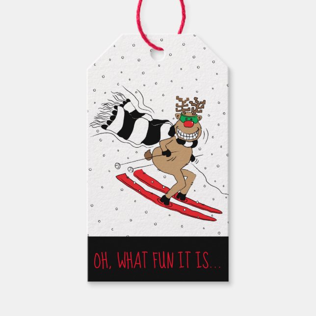 Étiquettes-cadeau Ski de rennes de Noël (Devant)