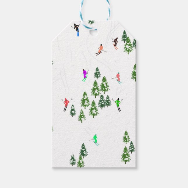 Étiquettes-cadeau Skieurs Illustration Ski Noël (Devant)