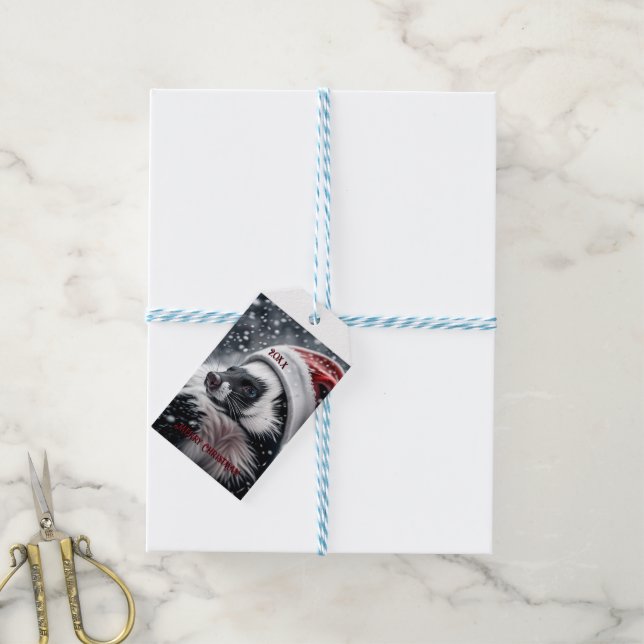 Étiquettes-cadeau Skunk à Santa Hat (Avec de laficelle)