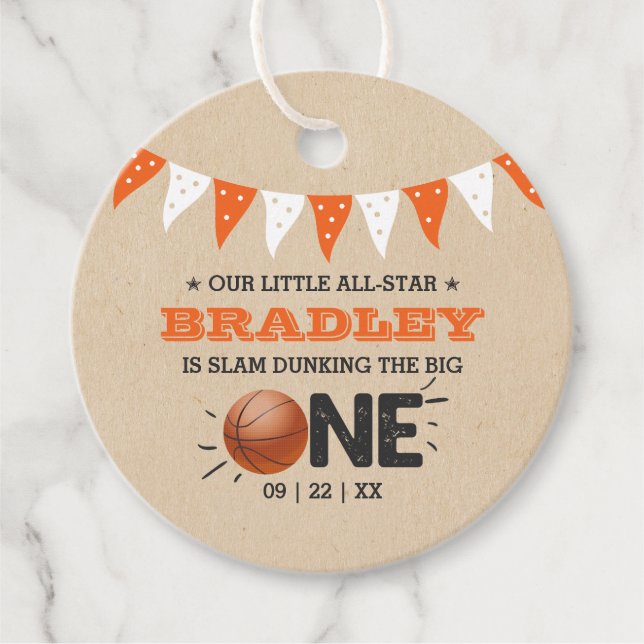 Étiquettes Cadeau Slam Dunking The Big One | Basketball 1er annivers (Devant)